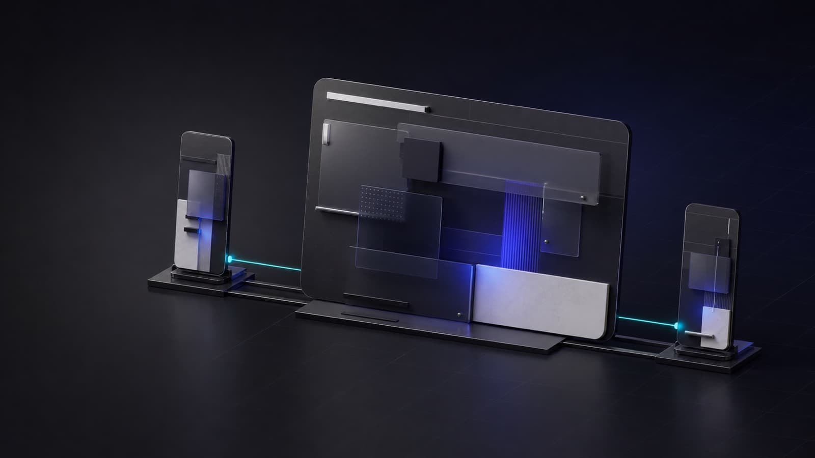 Tarayıcı ve mobil yüzeyleri birleştiren responsive sistem illüstrasyonu